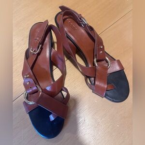 Soeur Florentine Cognac Leather Heel Sandals‎ — FR 38/US 7